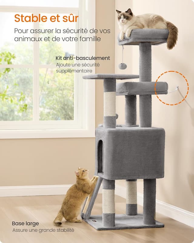 Thumbnail 6 de Feandrea Arbre à Chat PCT012GD01 : tour intérieure avec 3 plateformes, niche et poteaux à griffer