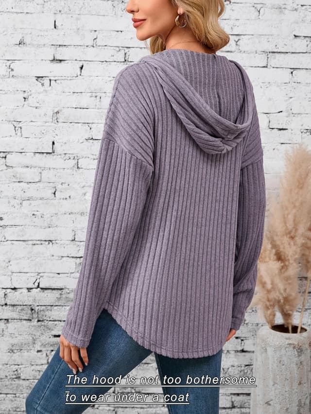 Detalle de Famulily Lightweight V-Neck Hooded Jumper for Women – Soft, Breathable Layering Hoodie