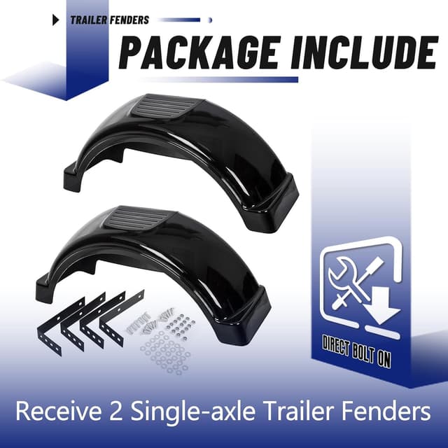 Detalle 1 de ECOTRIC 2-Pack Trailer Fenders with Steps for Single-Axle Trailers (Black, Fits 13" Wheels)