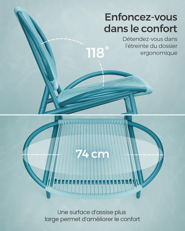 Detalle 2 de Ensemble SONGMICS pour salon d’extérieur 3 pièces avec 2 chaises Acapulco et table d’appoint GGF021K01, couleur marron camel