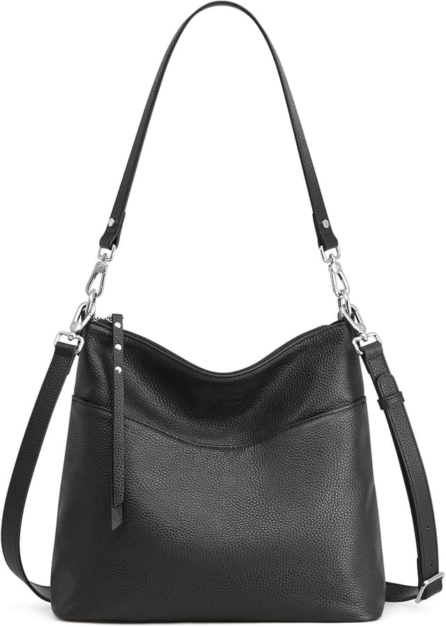 Detalle de S-ZONE women’s medium leather tote bag with 2 removable straps