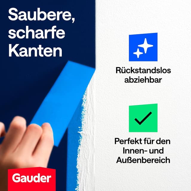 Detalle de GAUDER Malerkrepp blau 48 mm x 50 m – Kreppband für präzise Farbkanten (2 Rollen)