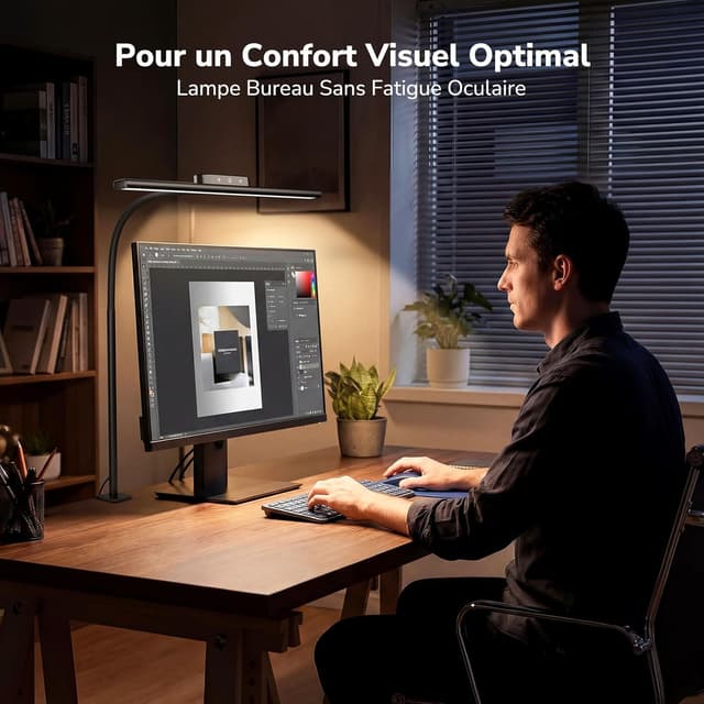 Detalle 2 de Lepro Lampe de Bureau flexible à pince 11W, 5 modes de couleur et 5 niveaux de luminosité (noir)