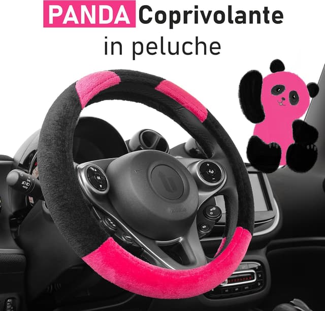 Detalle 2 de Upgrade4cars Coprivolante Rosa Nero in peloso universale (diametro 37-39 cm)