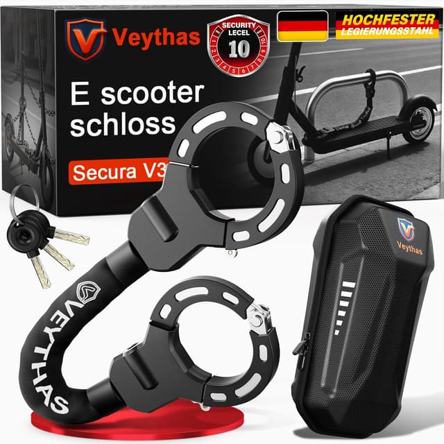 Detalle de E-Scooter Schloss mit Tasche – 8-mm Handschellenschloss (90/97 cm) für maximale Sicherheit