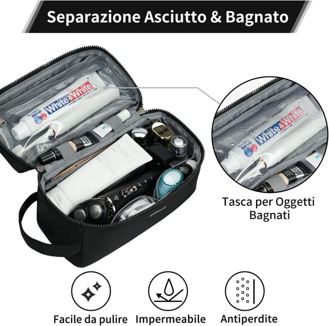 Detalle de ECOHUB Borsa da toilette da viaggio con separazione asciutto/bagnato (brevetto pendente) ECOHUB, nero
