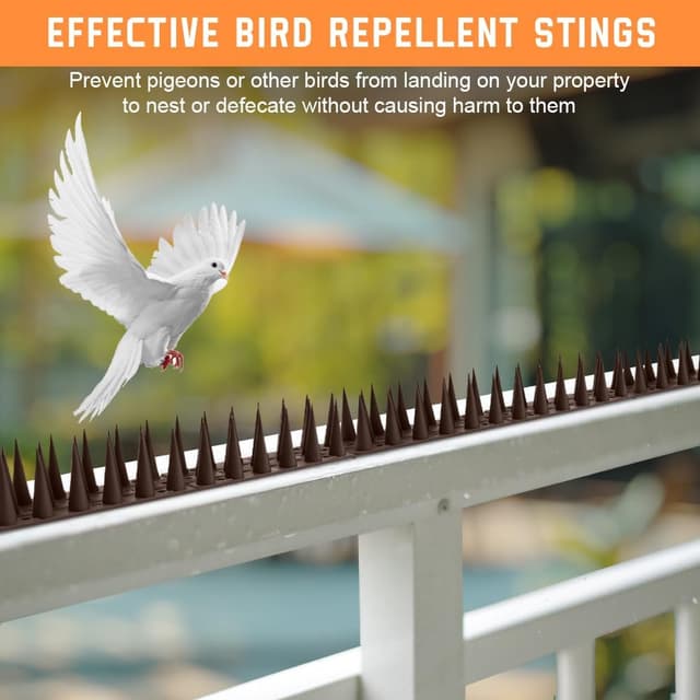 Detalle de OFFCUP in plastica 3,15 m (14 pezzi) con 10 fascette marroni: dissuasori anti-piccioni e anti-uccelli per balcone, tetto e giardino