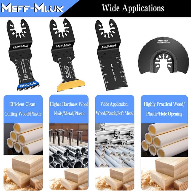 Detalle de Meff-Mluk 26PCS Japanese Titanium Oscillating Saw Blades kit with C-clip adapters