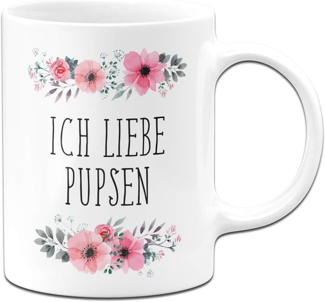 Detalle 2 de Tassenbrennerei Tasse mit Spruch „Ich Liebe Pupsen“ – rosa Bürotasse mit 330 ml, beidseitig bedruckt