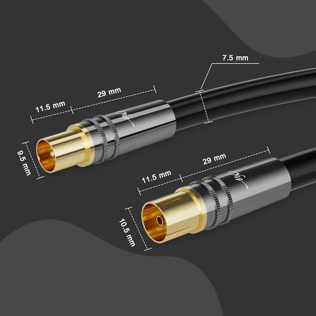 Detalle de Mygatti RG6 4K Koaxial-Antennenkabel 2 m, 75-Ohm, IEC Goldkontakte (für Digital & Analog, inkl. 5 Kabelbinder)