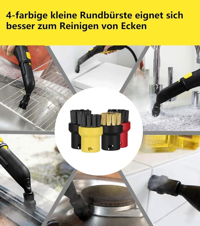 Detalle de ZHEHNSA 14-teiliges Zubehör-Set für Kärcher Dampfreiniger der Serien SC1–SC5 inkl. Verlängerungs- und gebogener Düse, Rundbürste & Fugendüse