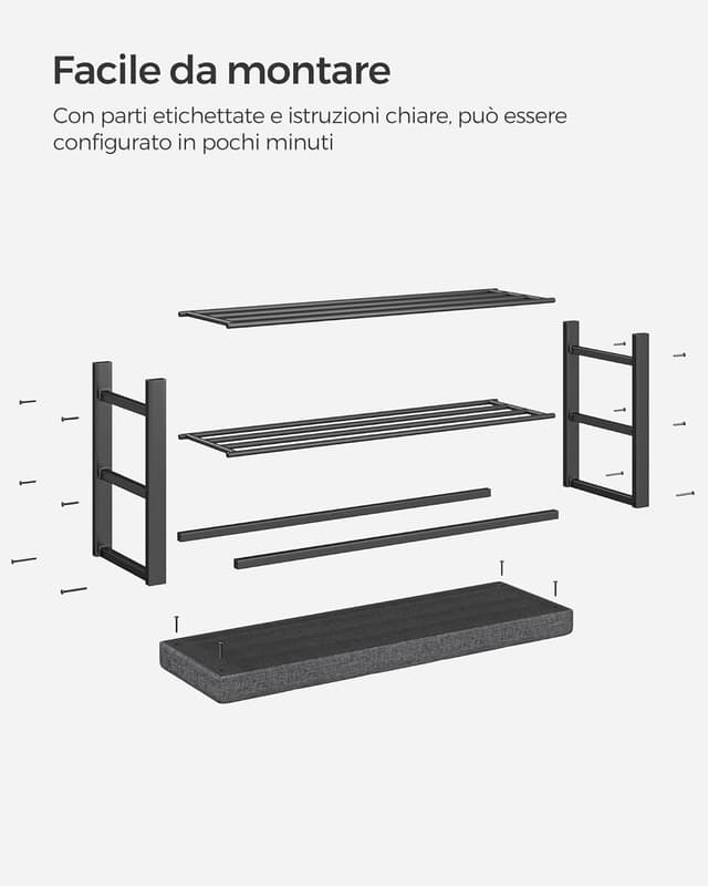 Detalle de SONGMICS Panca scarpiera con sedile imbottito e scaffale a 3 ripiani LBS579B01 (grigio scuro e nero)