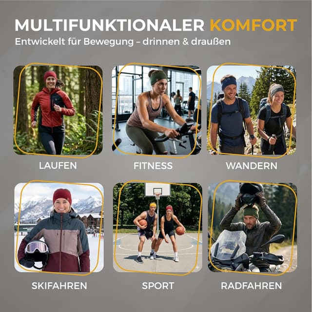 Detalle 2 de menique Dehnbare Sport-Yoga-Stirnbänder für Damen aus 100% Merinowolle (2er-Set)