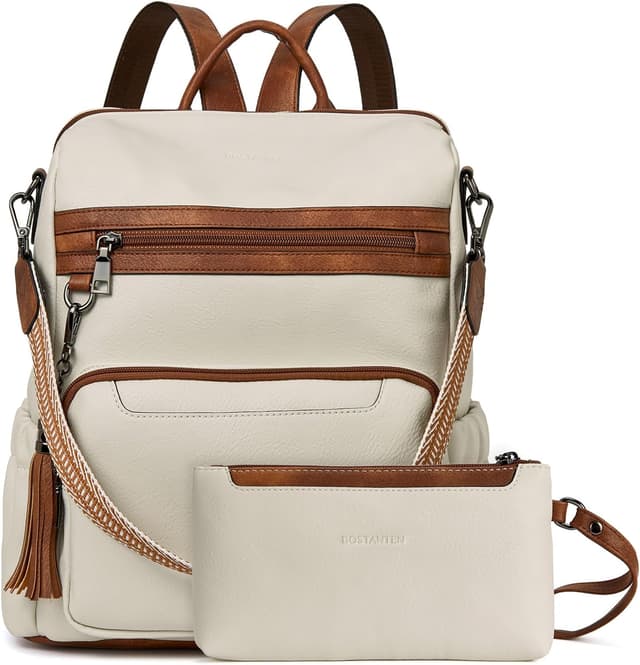 Detalle de BOSTANTEN sac à dos en cuir véritable pour femme – sac de voyage casual à porter en bandoulière ou à l’épaule