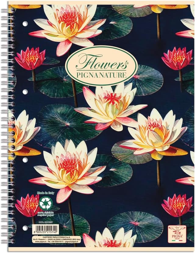 Detalle 2 de Carnets à spirales Pigna Nature Flowers A5 (4 trous) – lot de 5, papier recyclé 80 g