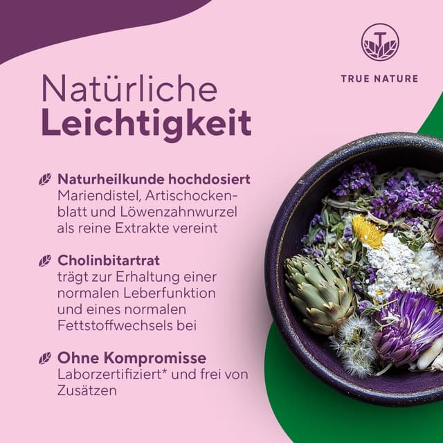Detalle de Leber Komplex – 180 Kapseln (90 Tage) mit Mariendistel, Artischocke, Löwenzahn & Cholin – TRUE NATURE