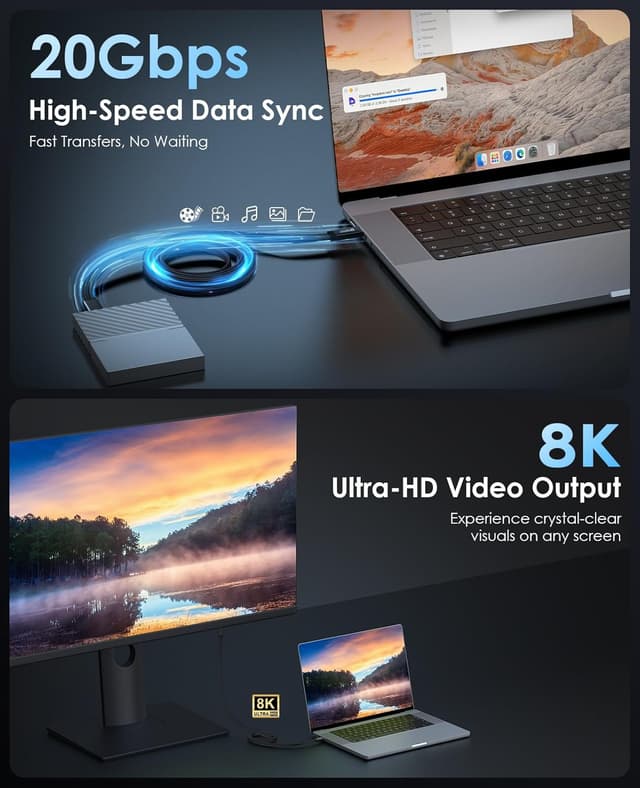 Detalle 1 de Magtame magnetisches USB‑C zu USB‑C Kabel mit 20 Gbps, 8K@60 Hz und 140 W PD