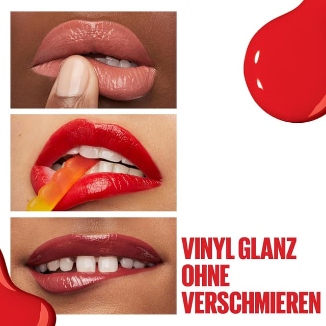 Detalle de Maybelline New York Super Stay Vinyl Ink flüssiger Lippenstift Nr. 100 Charmed (4,2 ml) – glänzendes Finish mit bis zu 16 Stunden Halt