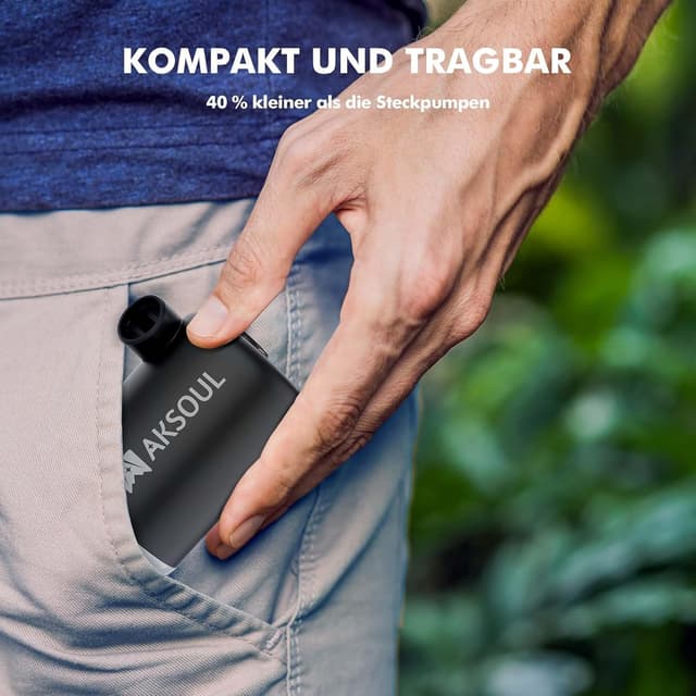 Detalle de AKSOUL Akku-Luftpumpe mit Typ-C, 300 l/min und 4 Düsen – für Luftmatratzen, Pool-Luftmatratzen & Schlafunterlagen
