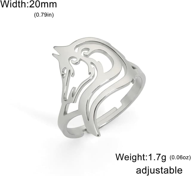 Detalle de VASSAGO Bague réglable empilable en acier inoxydable à tête de loup, chien ou renard (style rock punk/gothique/motard)