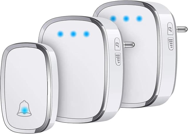 Detalle de YYQ Campanello senza fili da esterno IP44 con raggio 300 m, 2 ricevitori e 36 suonerie (bianco)