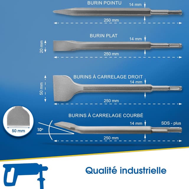 Thumbnail 1 de S&R Jeu 4 Burins SDS-Plus 250 mm