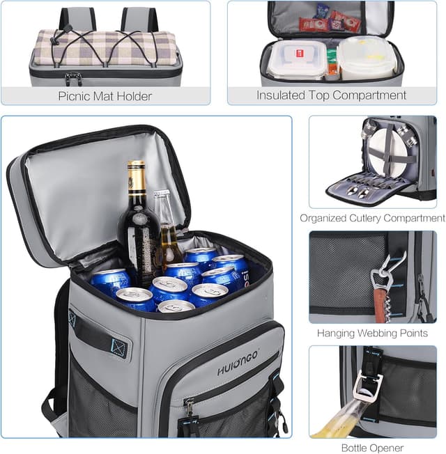 Detalle de Hulongo Large Waterproof Insulated Cooler Backpack – leak-proof cooler bag for men & women