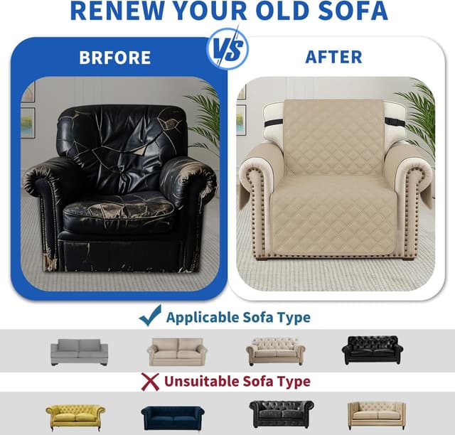 Detalle de YSTELLAA copridivano impermeabile 4 posti con braccioli, antiscivolo e antigraffio (cachi)