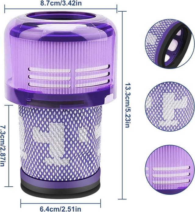Detalle de Laukowind 2er-Set Ersatzfilter für Dyson V12 (Waschbar) – passend für V12 Detect Slim & V12 Slim