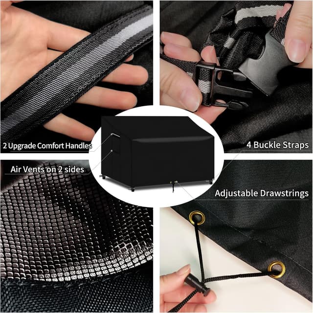 Detalle de PATIO PLUS 2 Seater Garden Bench Cover Waterproof with Air Vent (134x66x63/89cm) – Tear-Resistant 600D Oxford, Black