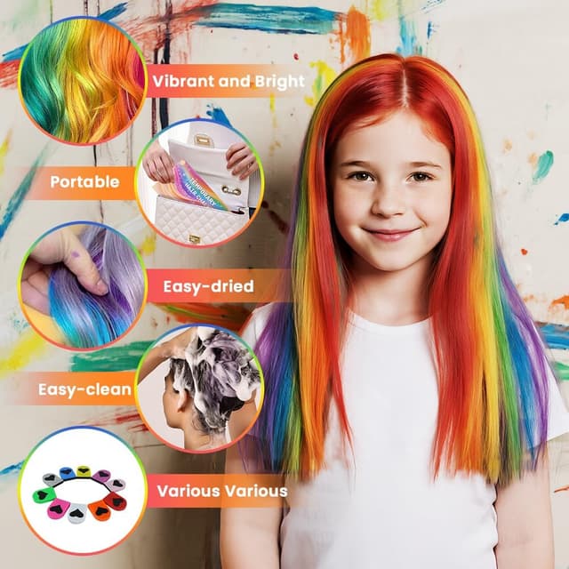 Detalle de BUTBU Lot de 10 craies pour cheveux colorées – teinture temporaire lavable pour filles et enfants