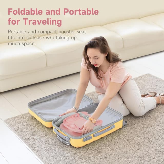 Detalle de YOLEO Réhausseur enfant pliable et portable (chaise haute bébé) rose, réglable en hauteur