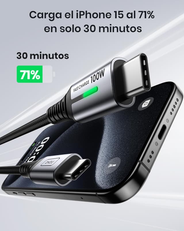 Detalle 2 de INIU Cable USB C a USB C 100W 2 m para MacBook y móviles