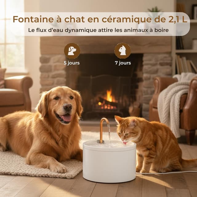 Detalle 2 de Fontaine à eau chat céramique 2,1 L élégante 🐾