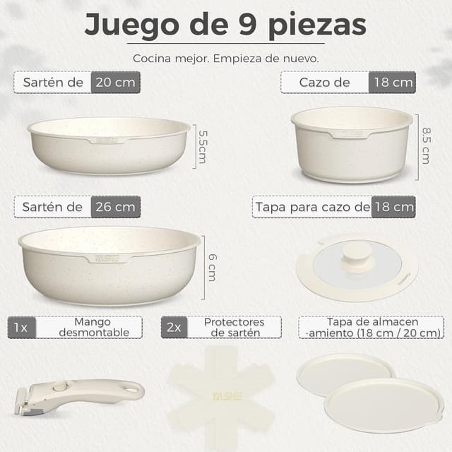 Detalle 2 de YASHE 9 piezas ollas y sartenes antiadherentes