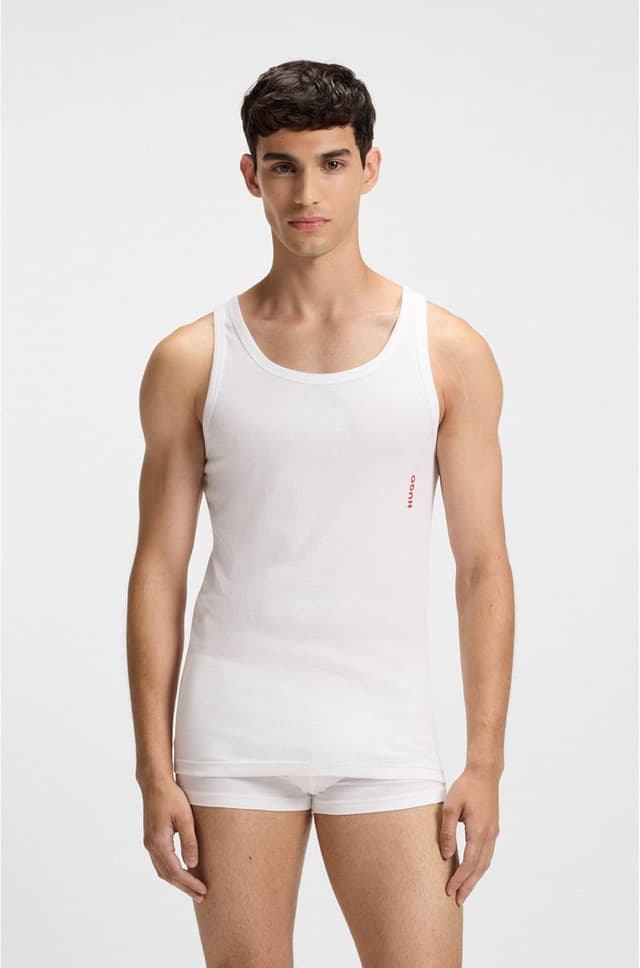 Detalle 2 de HUGO Men’s Tank Top Twin Pack (Two-Pack) in Stretch Cotton with Logos, White (L)