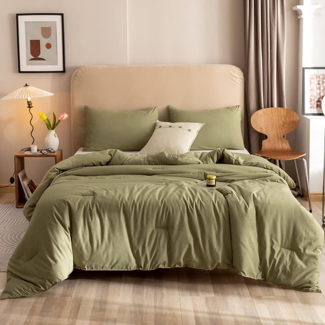 Detalle 2 de ROSGONIA Queen Olive Green Quilt Set, 3-Piece