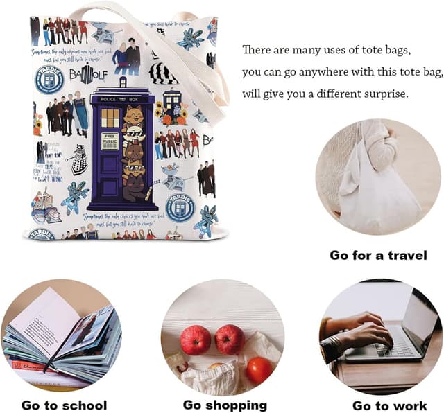 Detalle de BAUNA Dr TV Series Merchandise Tote Bag (Cats Doctors Police Box) – Whovian Cat In Space shoulder bag gift