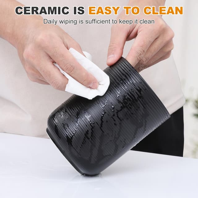 Detalle de DoocliB Küchenutensilienhalter aus Keramik (10 x 13,5 cm) – Besteckhalter für Löffel, Gabeln & Spatel, Schwarz