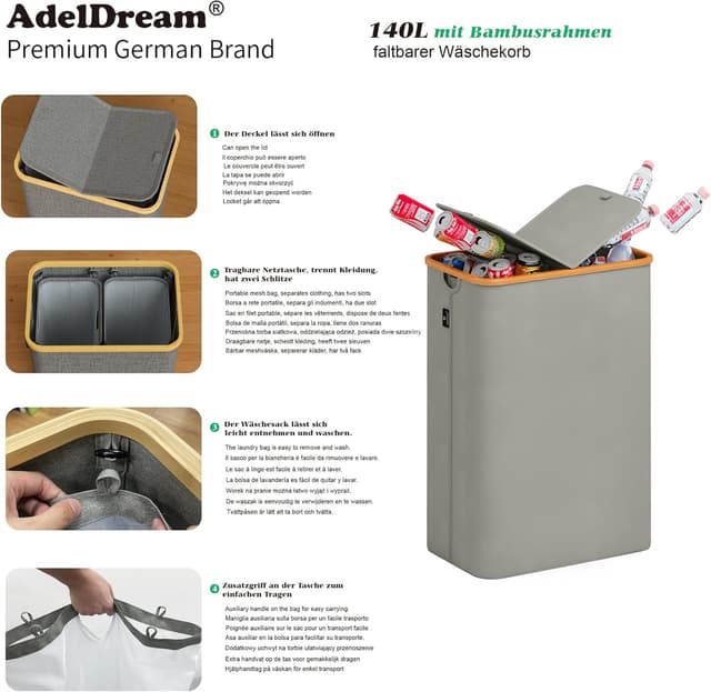 Thumbnail 4 de ADEL DREAM 140L Pfandflaschen Sammelbehälter Dunkelgrau 🗑