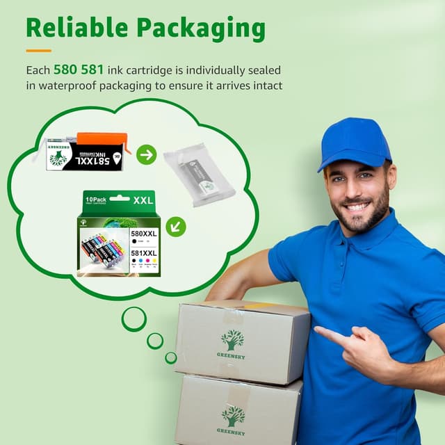 Detalle de GREENSKY PGI-580XXL & CLI-581XXL compatible ink cartridges (10-pack) for Canon PIXMA