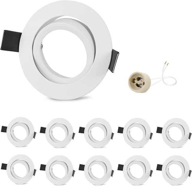 Detalle de GeyouLux 10er Einbaustrahler-Set mit GU10-Fassung, schwenkbar, Aluminium-Rahmen in Weiß (für Deckeneinbau)