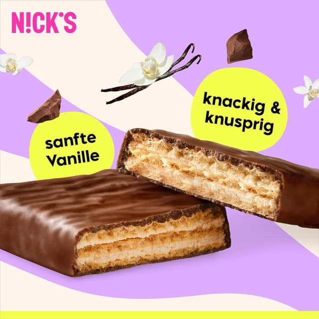 Detalle de NICKS Protein Wafer Riegel Vanille – Low-Carb Proteinriegel ohne Zuckerzusatz, glutenfrei (25% Eiweiß)