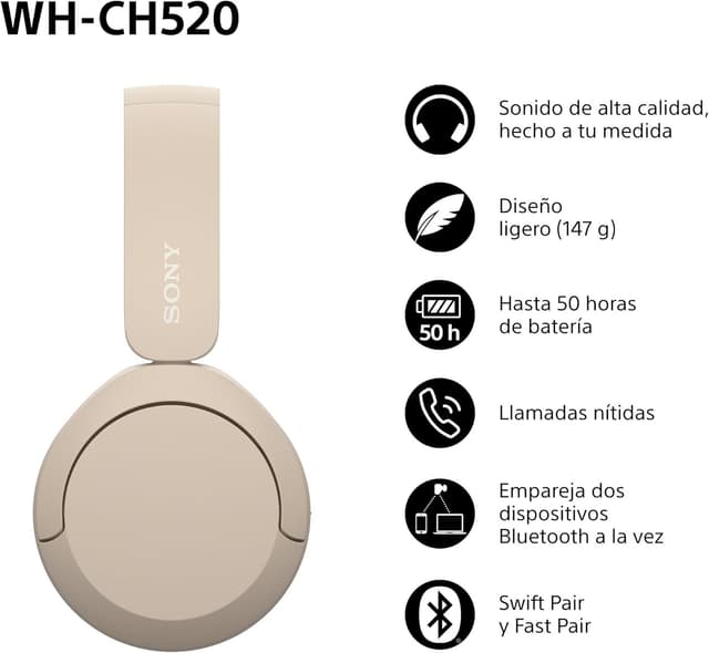 Detalle 2 de Sony WH-CH520 Auriculares inalámbricos Bluetooth ⭐ 50h batería