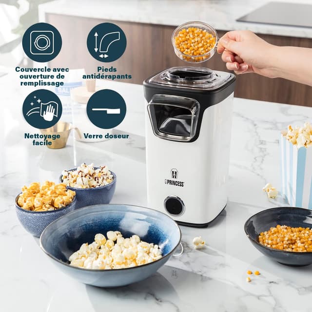 Detalle de Princess Machine à pop-corn à air chaud 1100 W 292986 : prêt en 3 min, sans huile ni graisse