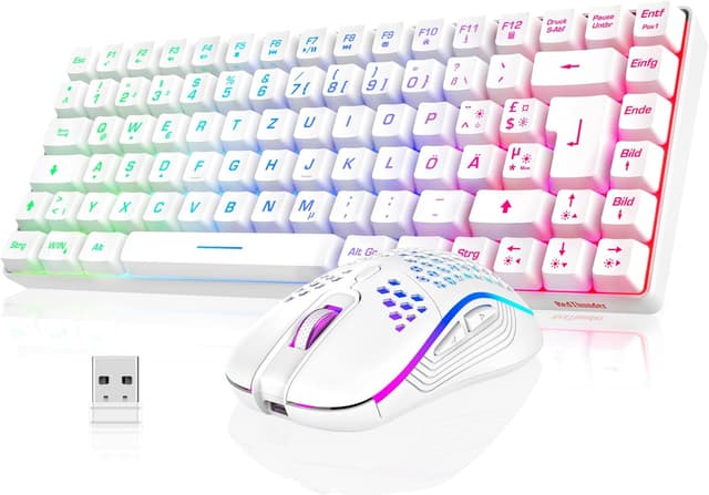 Detalle de RedThunder 75% kabelloses Gaming-Tastatur-und-Maus-Set (QWERTZ) inkl. wiederaufladbarem Akku – 2,4-GHz, 85 Tasten, Weiß