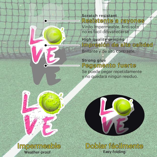 Detalle 2 de Tennis Stickers & Laptop Stickers Vinyl Pack (50 waterproof sports decals)