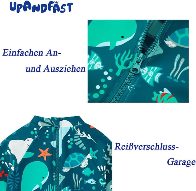 Detalle de upandfast Baby Jungen Badeanzug mit Sonnenhut UPF 50+ (langarm) und Reißverschluss