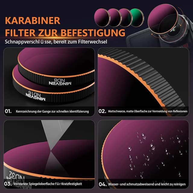 Thumbnail 6 de MINGVEN ND-Filter-Set für DJI Osmo Action 5 Pro (CPL + ND-Filter, 4er-Set) – kompatibel mit Action 4/3