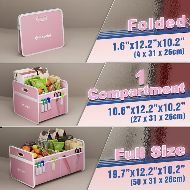 Detalle 2 de K KNODEL Kofferraum Organizer (klappbar) mit verstärkten Griffen – 50 × 31 × 26 cm, Klein, Rosa